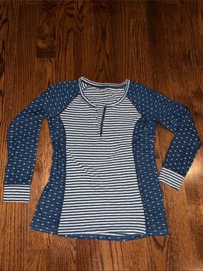 Jockey Navy & White Striped and Dot Long Sleeve Pajama Set